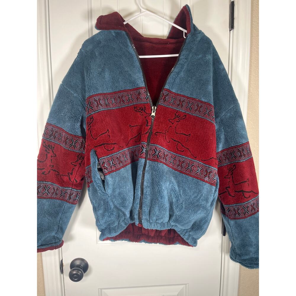 RED AND BLUE DEER PRINT JACKET